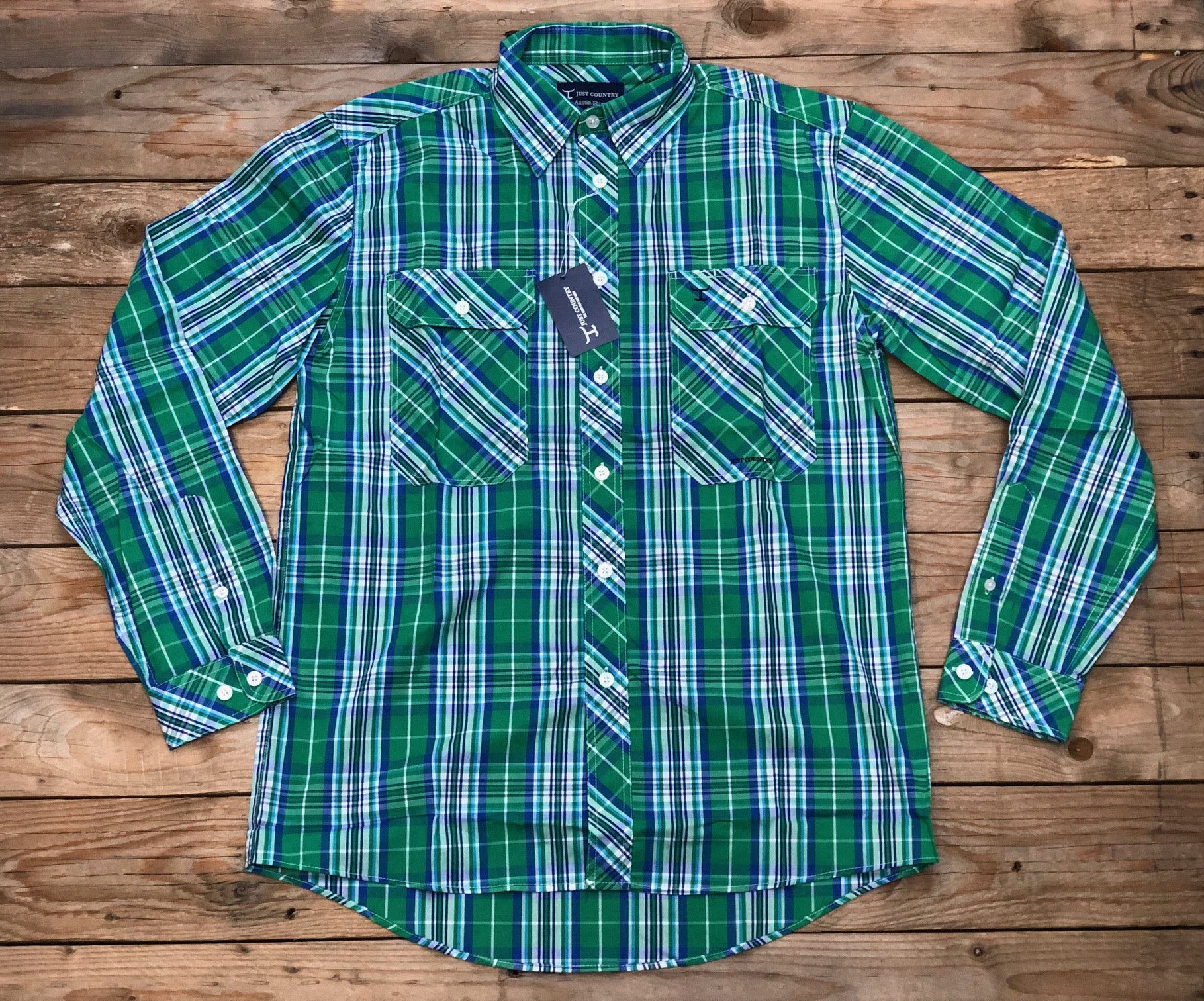 Mens Just Country Austin Plaid Full Button LS Shirt - Ivy Green Plaid (7371930632269)