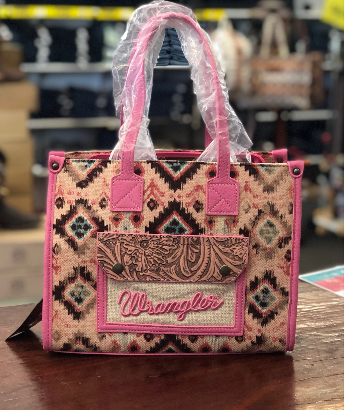 Wrangler Aztec Crossbody Tote Bag - Pink (7376235528269)