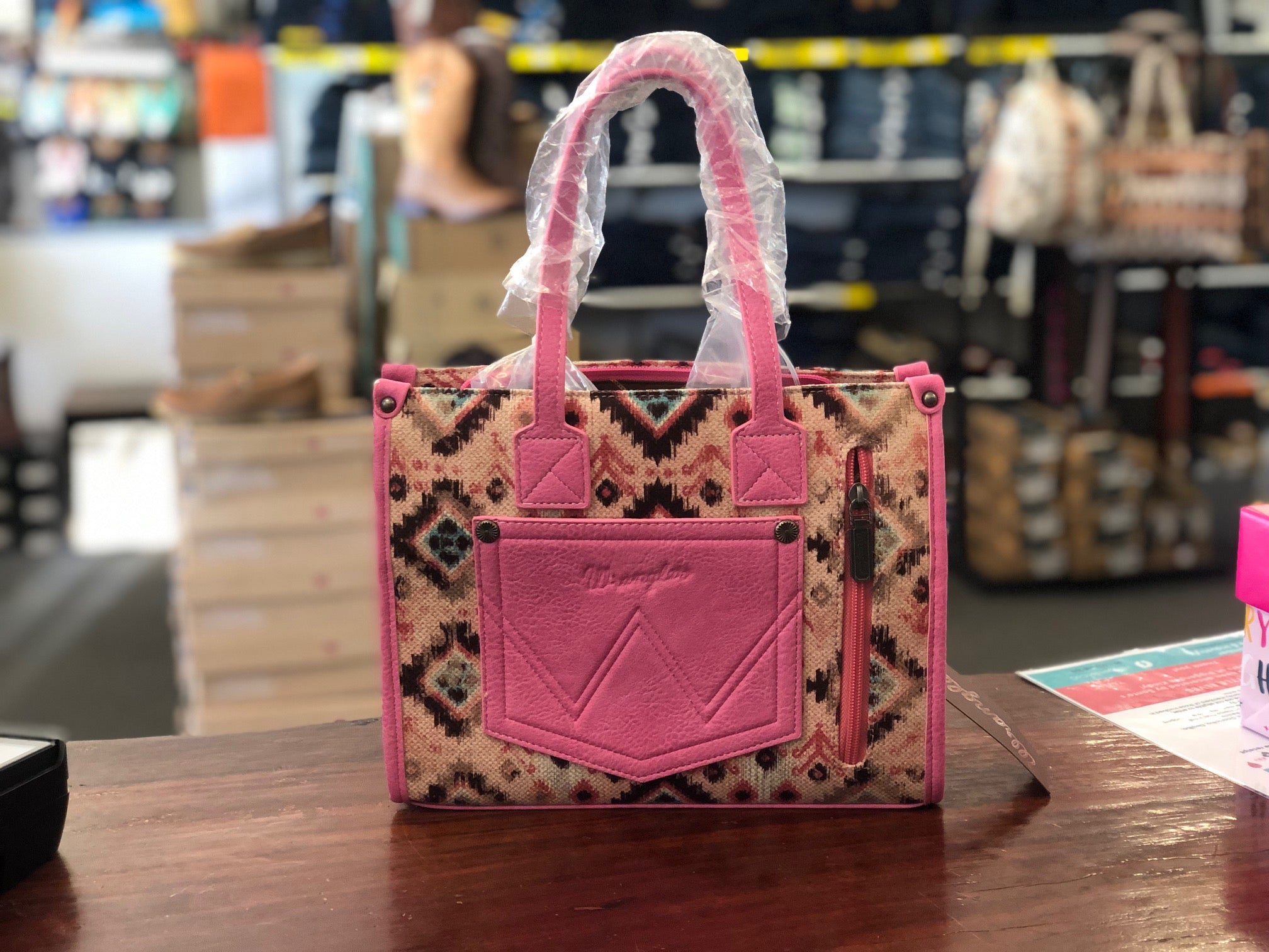 Wrangler Aztec Crossbody Tote Bag - Pink (7376235528269)