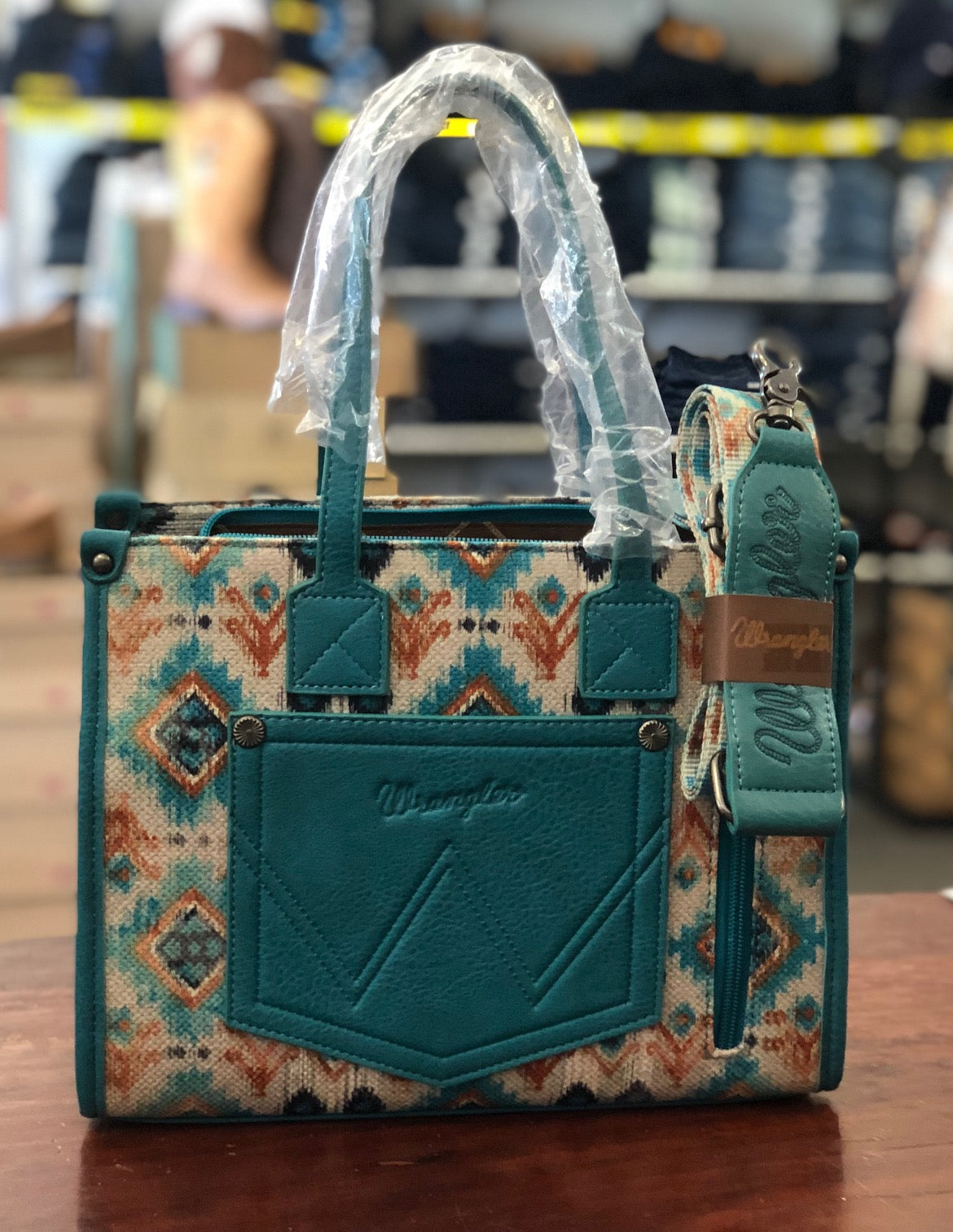 Wrangler Aztec Crossbody Tote Bag - Turquoise (7376235593805)