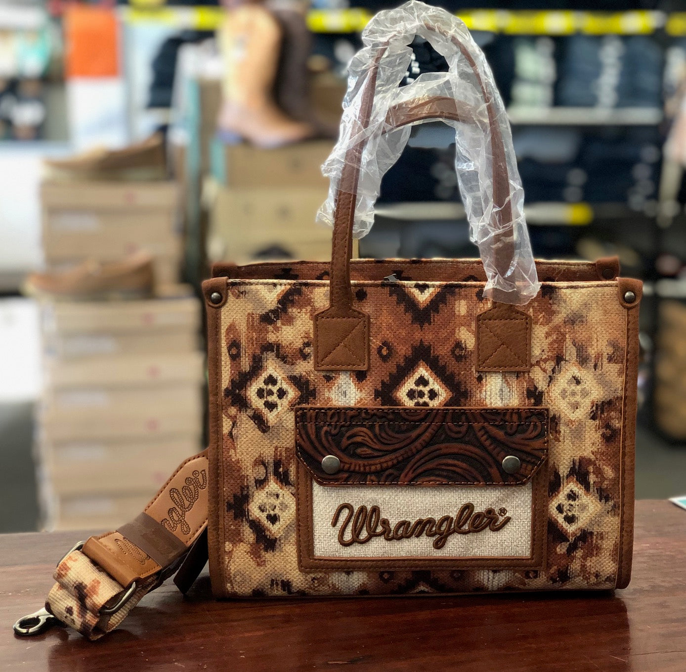 Wrangler Aztec Crossbody Tote Bag - Tan (7376235561037)