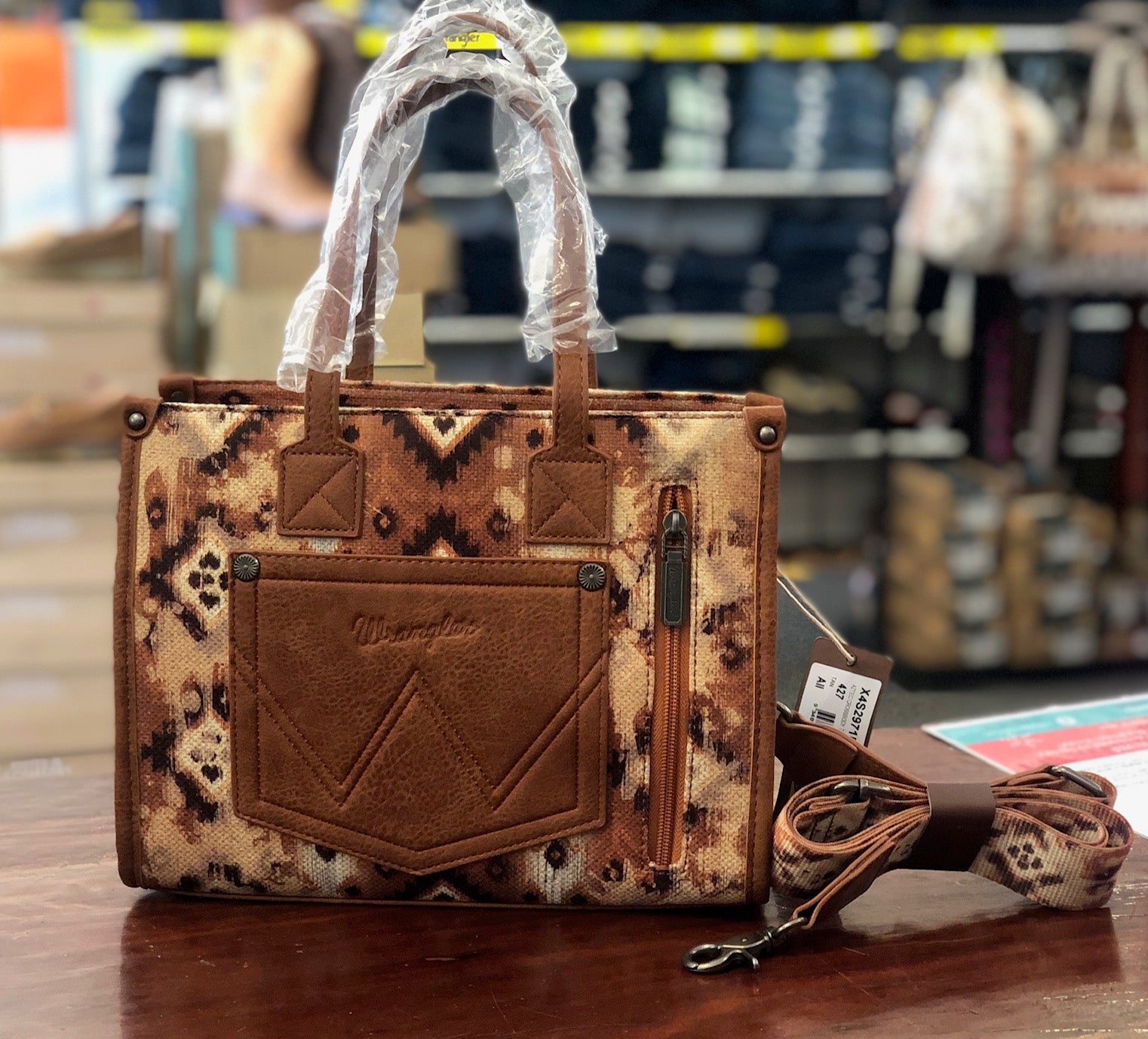 Wrangler Aztec Crossbody Tote Bag - Tan (7376235561037)