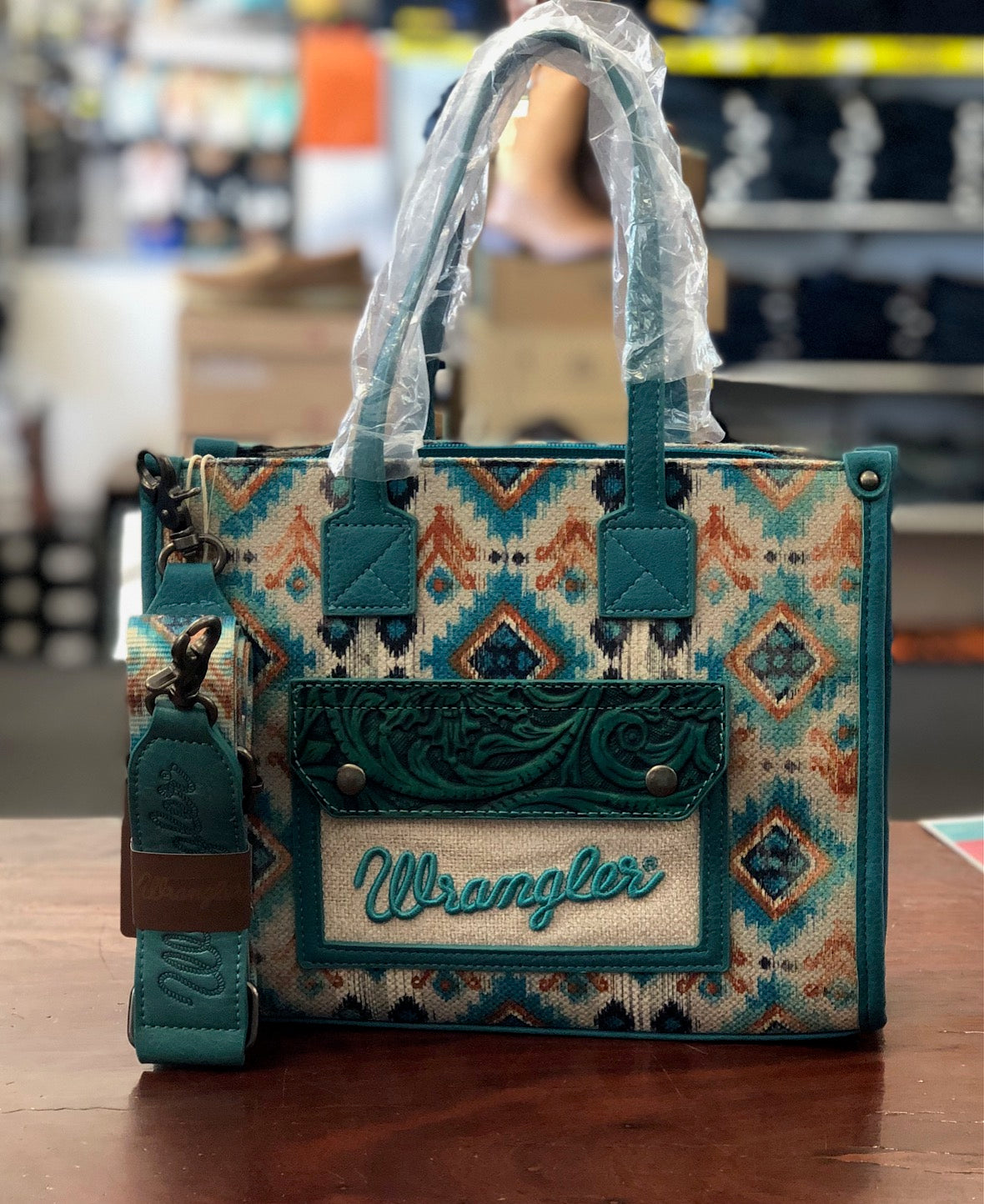 Wrangler Aztec Crossbody Tote Bag - Turquoise (7376235593805)