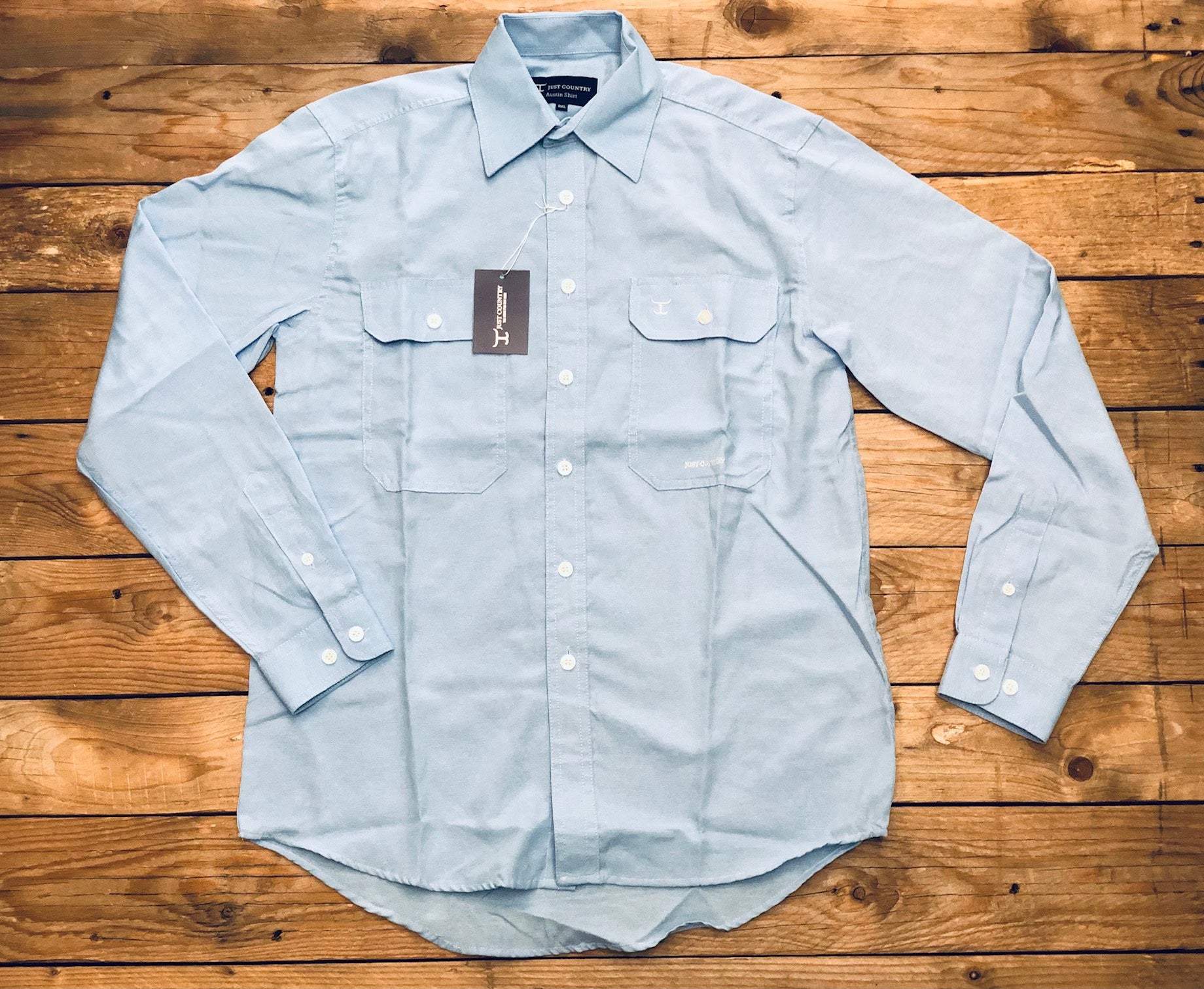 Mens Just Country Austin Full Button Solid Workshirt - Light Blue Chambray (7497069985869)