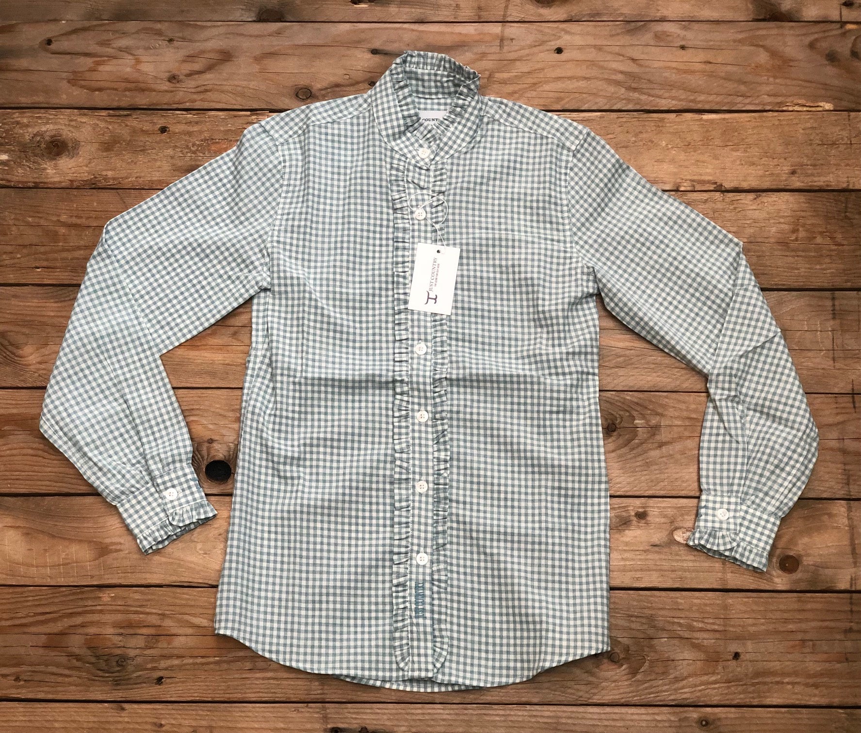 Womens Just Country Abbey Frills Full Button Shirt - Dusty Turquoise Small Check (7404383567949)