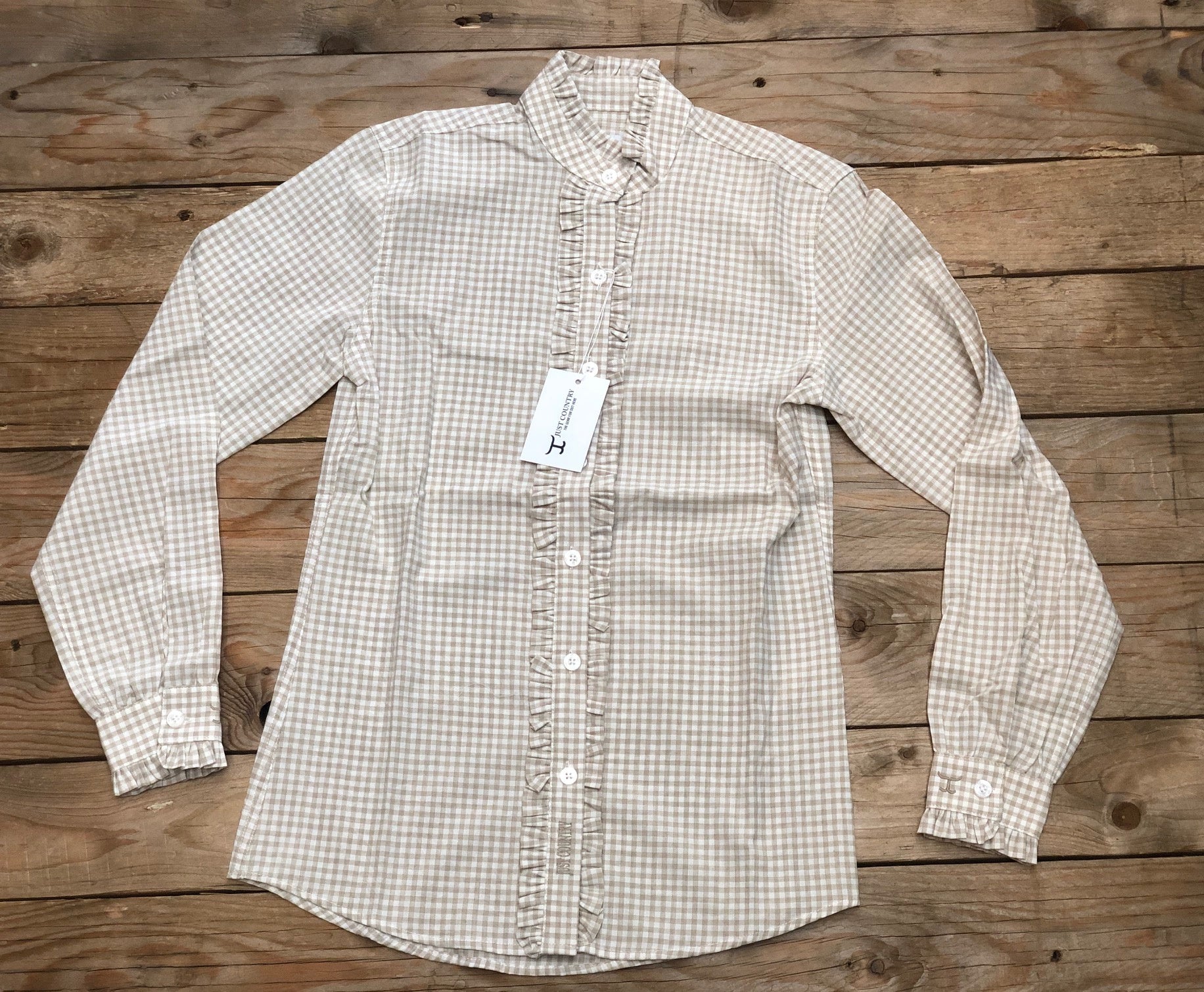 Womens Just Country Abbey Frills Full Button Shirt - Fawn Small Check (7404383600717)