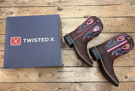 Womens Twisted X 9" Tech X2 Zip Boot - Chocolate Truffle / Pink / Blue