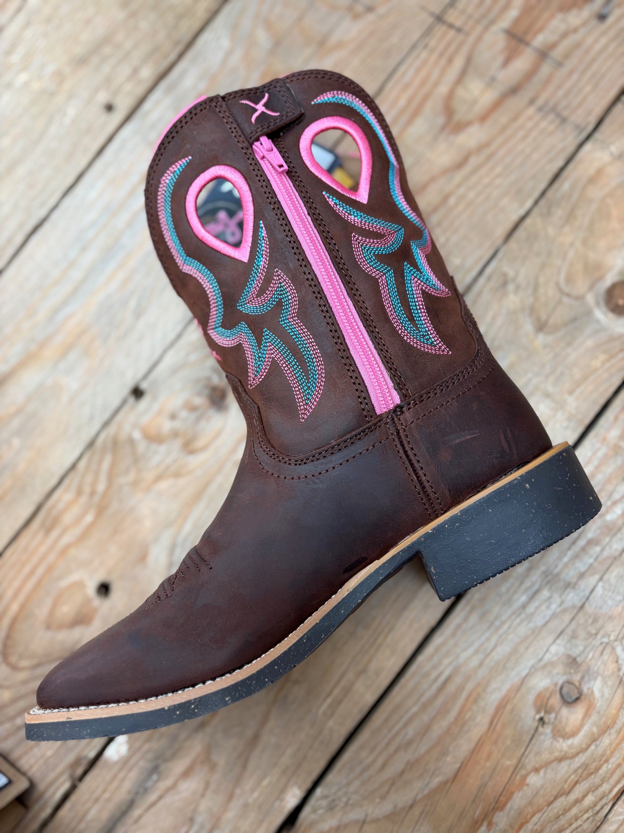 Womens Twisted X 9" Tech X2 Zip Boot - Chocolate Truffle / Pink / Blue