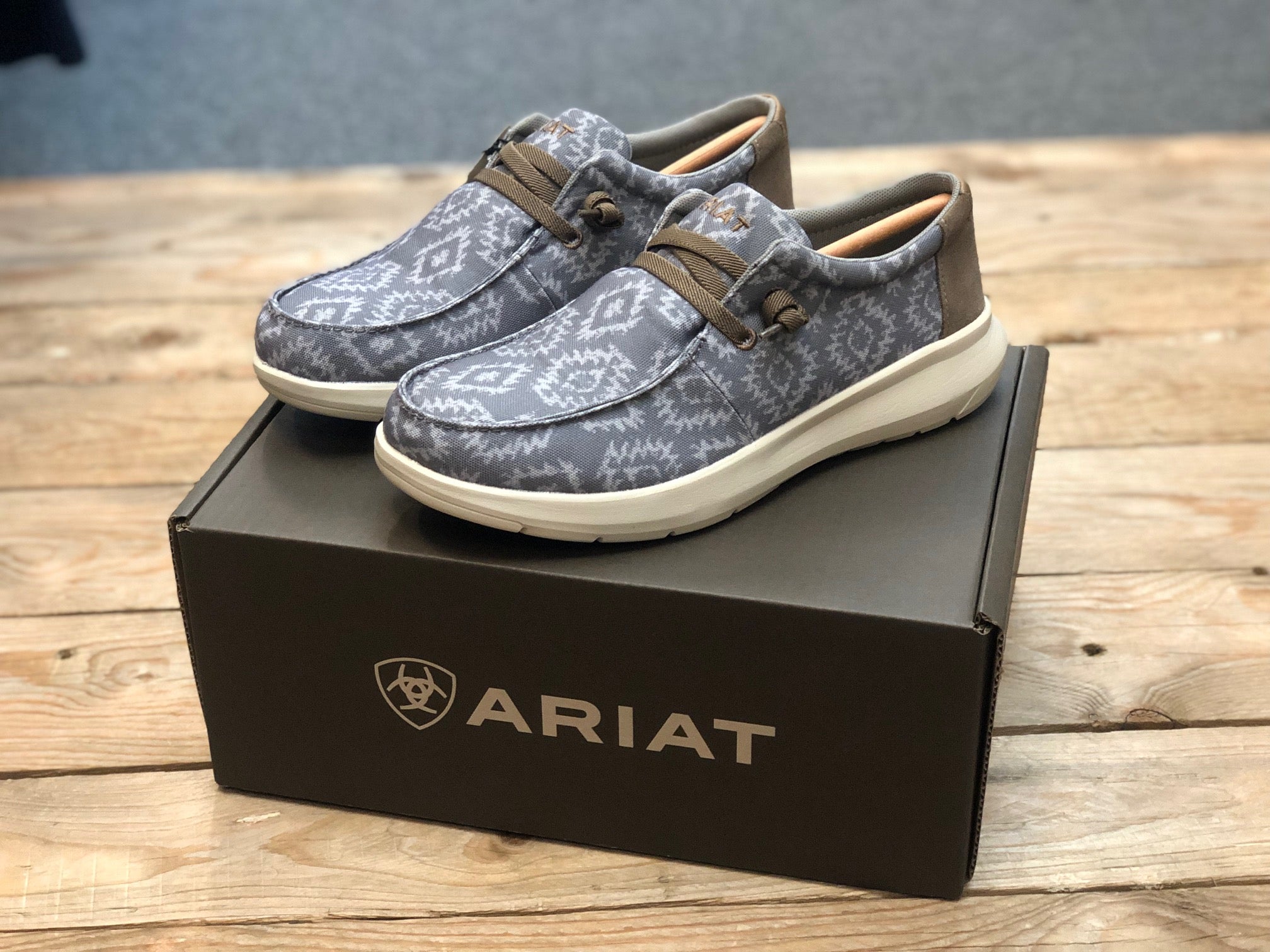 Mens Ariat Hilo Stretch Lace Slip on Shoe - Grey Flannel Blanket (7391042601037)