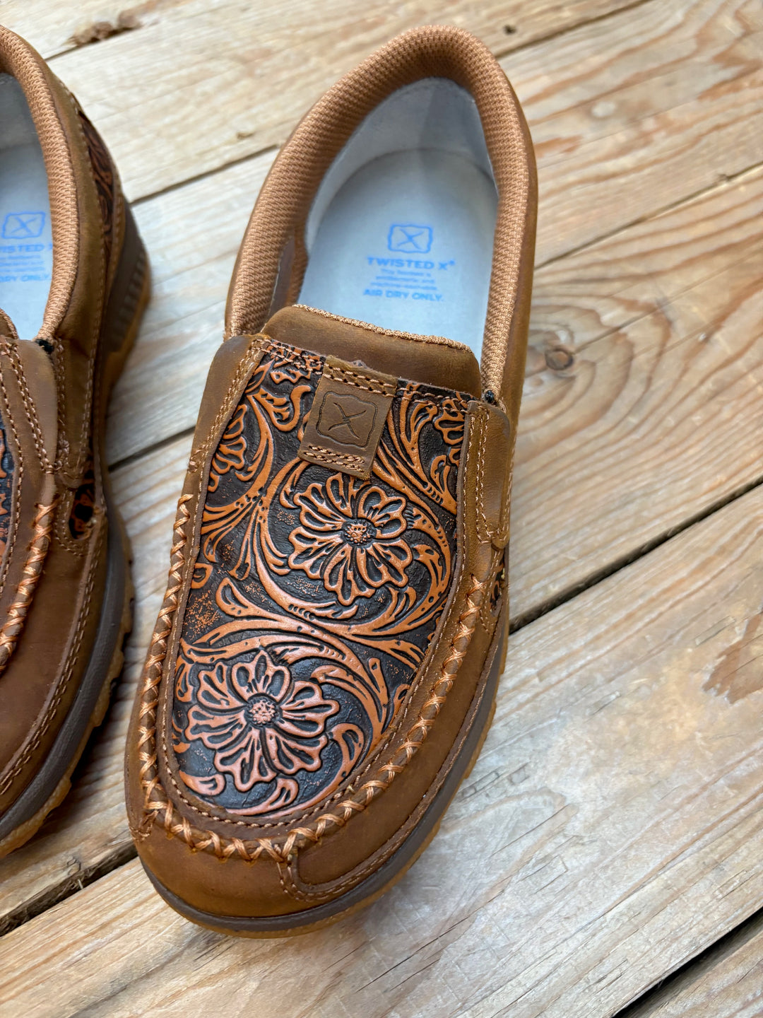 Womens Twisted X Tooled Cell Stretch Slip on Moc Shoe - Brown