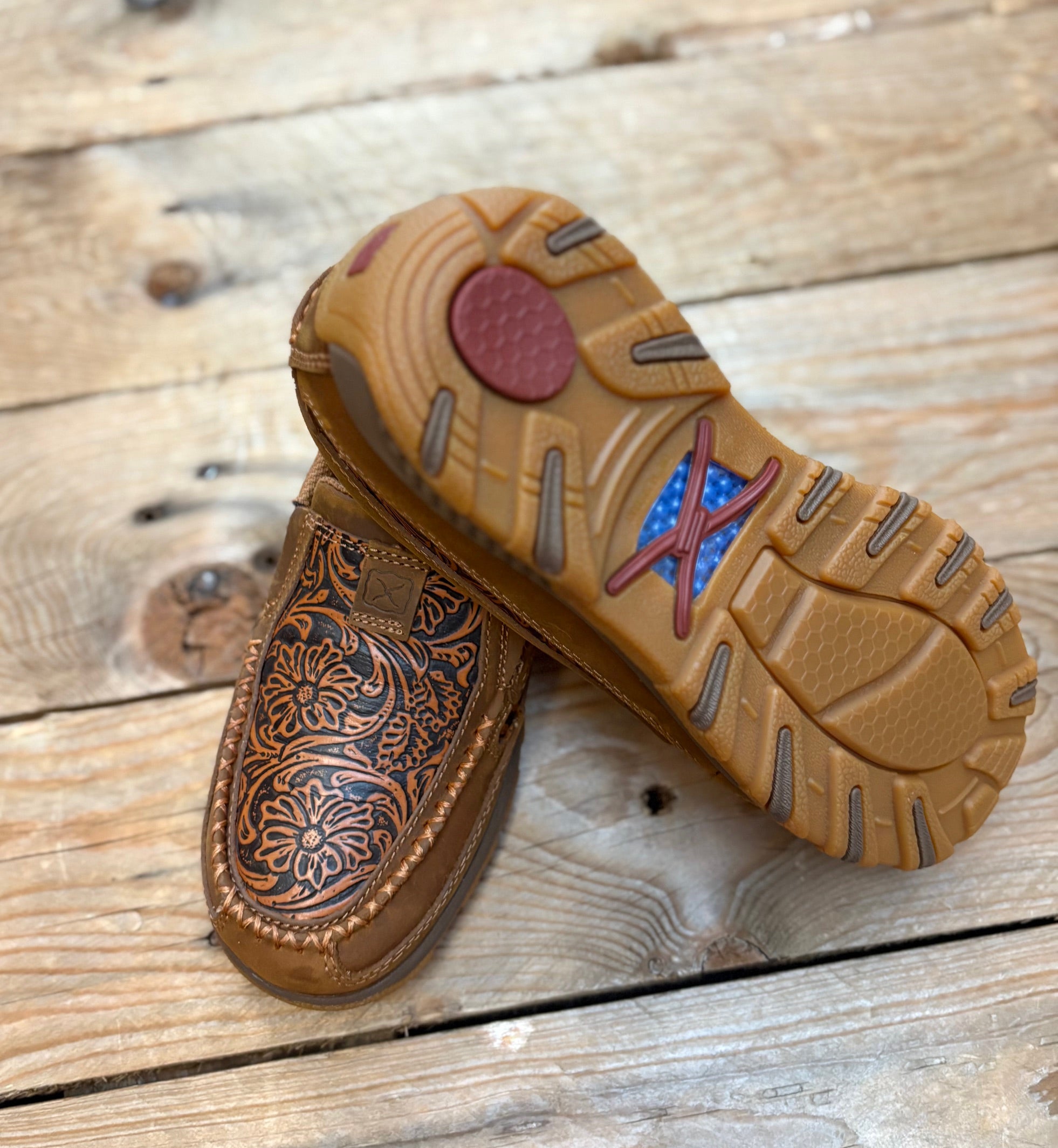 Womens Twisted X Tooled Cell Stretch Slip on Moc Shoe - Brown