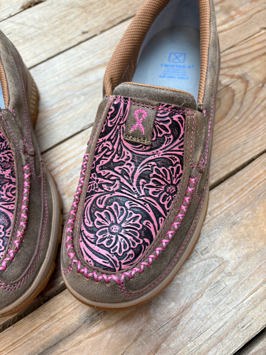 Womens Twisted X Tooled Cell Stretch Moc - Bomber / Pink