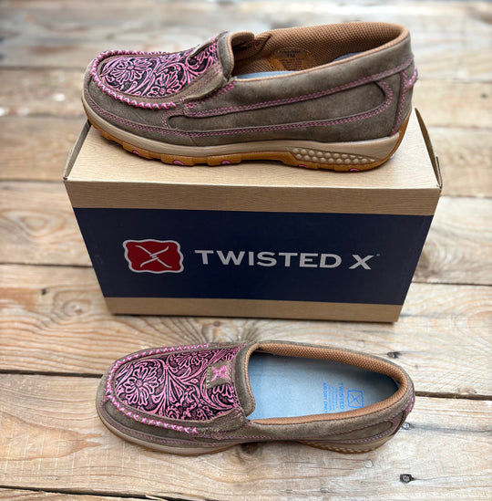 Womens Twisted X Tooled Cell Stretch Moc - Bomber / Pink