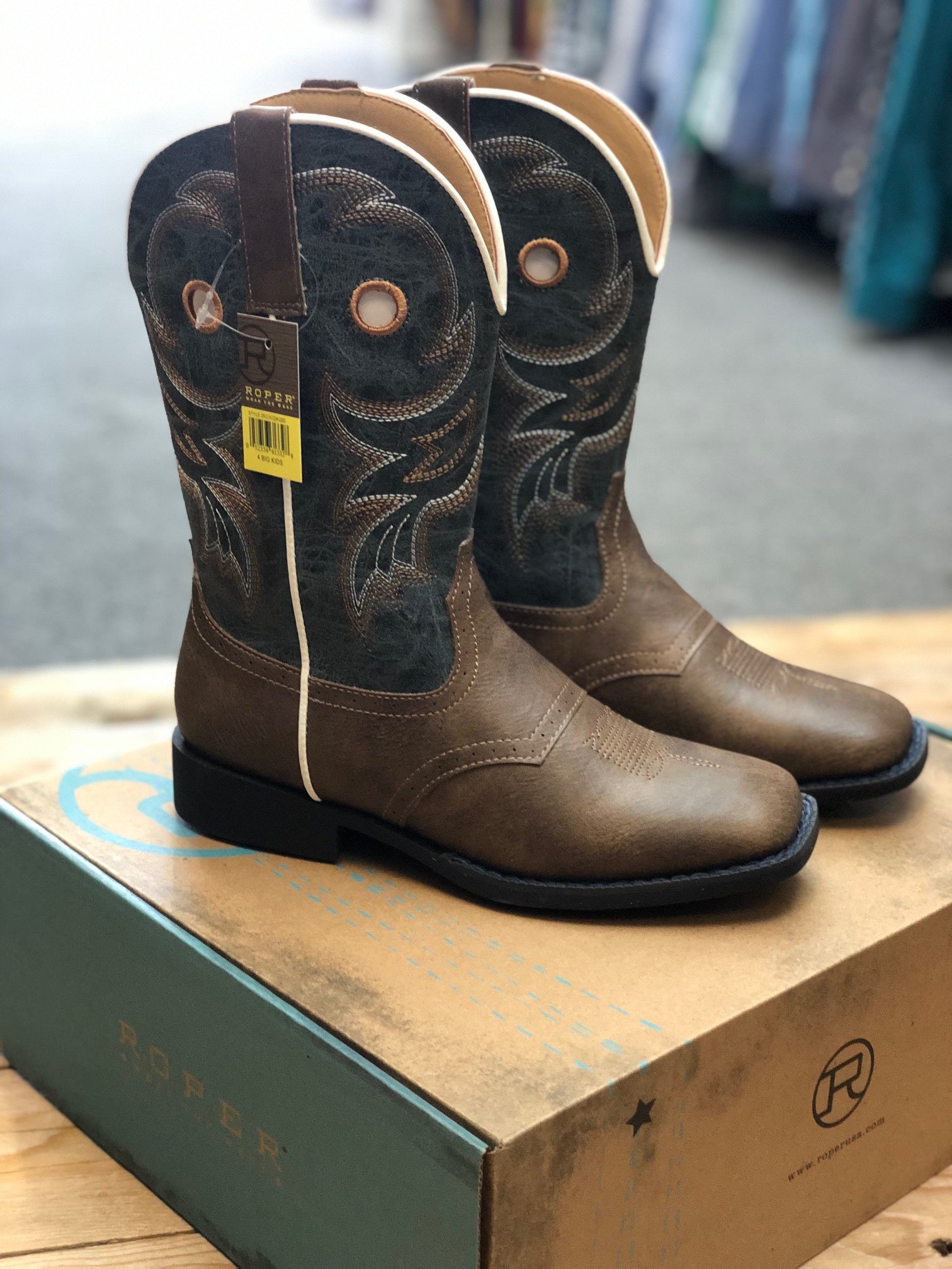 Big Kids Roper Daniel Boot - Brown / Blue (7500382437453)