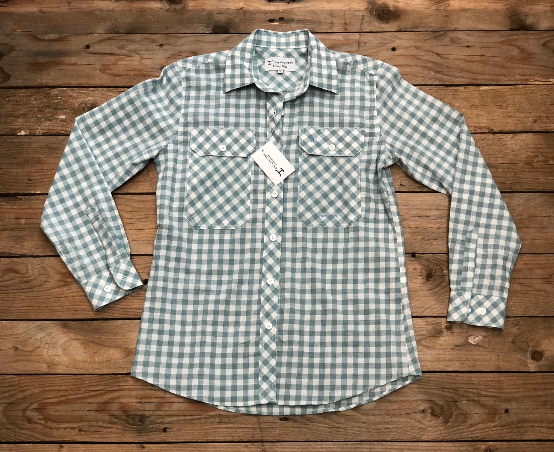 Womens Just Country Abbey Full Button Check Workshirt - Dusty Turquoise Check (7435252039757)