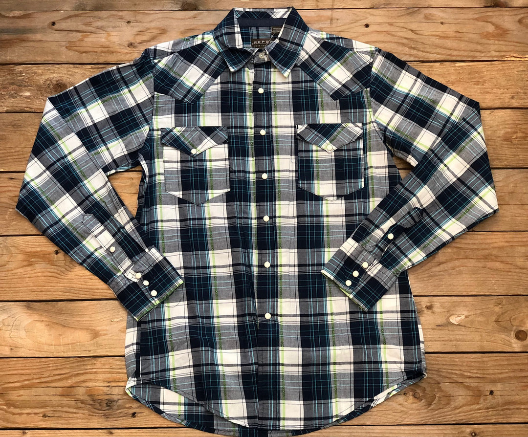 Mens Roper West Made LS Shirt - Plaid Blue (7497070116941)