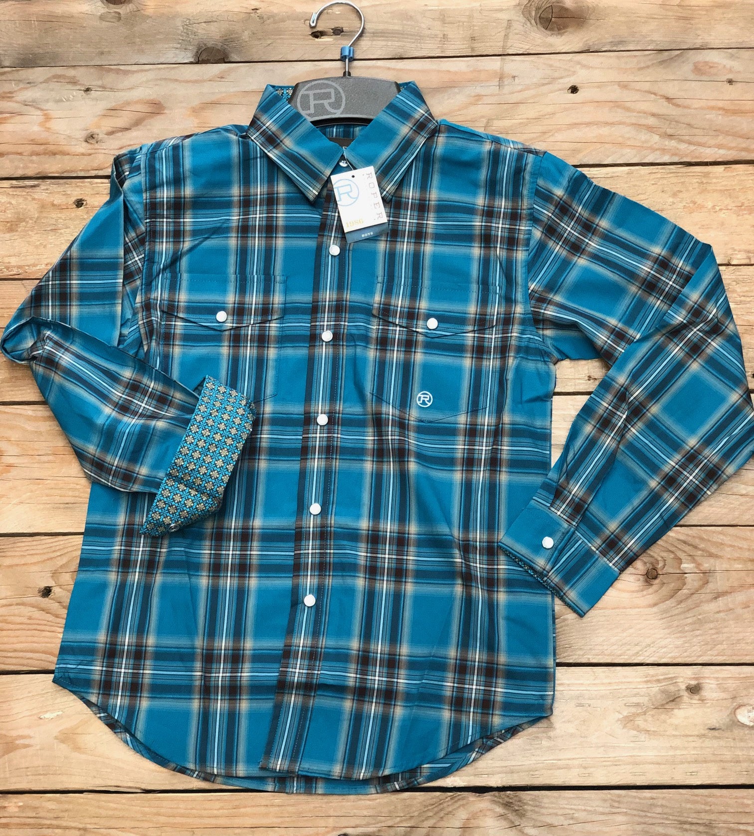 Boys Roper Amarillo Collection LS Plaid Shirt - Green (7430405521485)