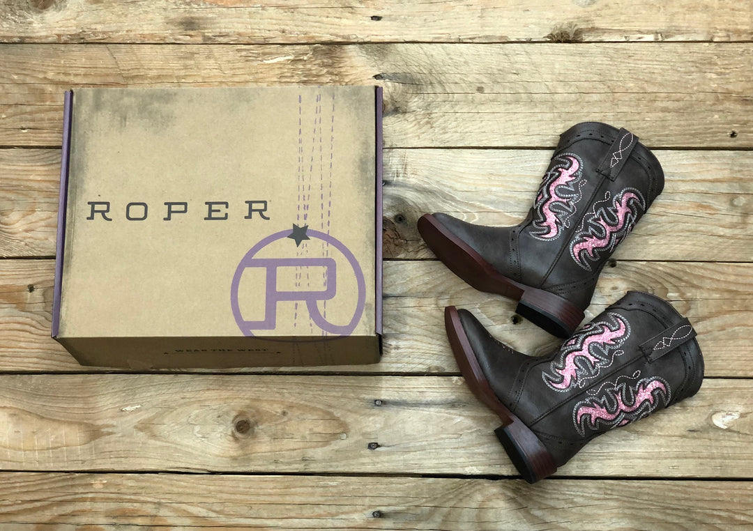 Kids Roper Lexi Boot - Chocolate / Pink Glitter (7431113080909)