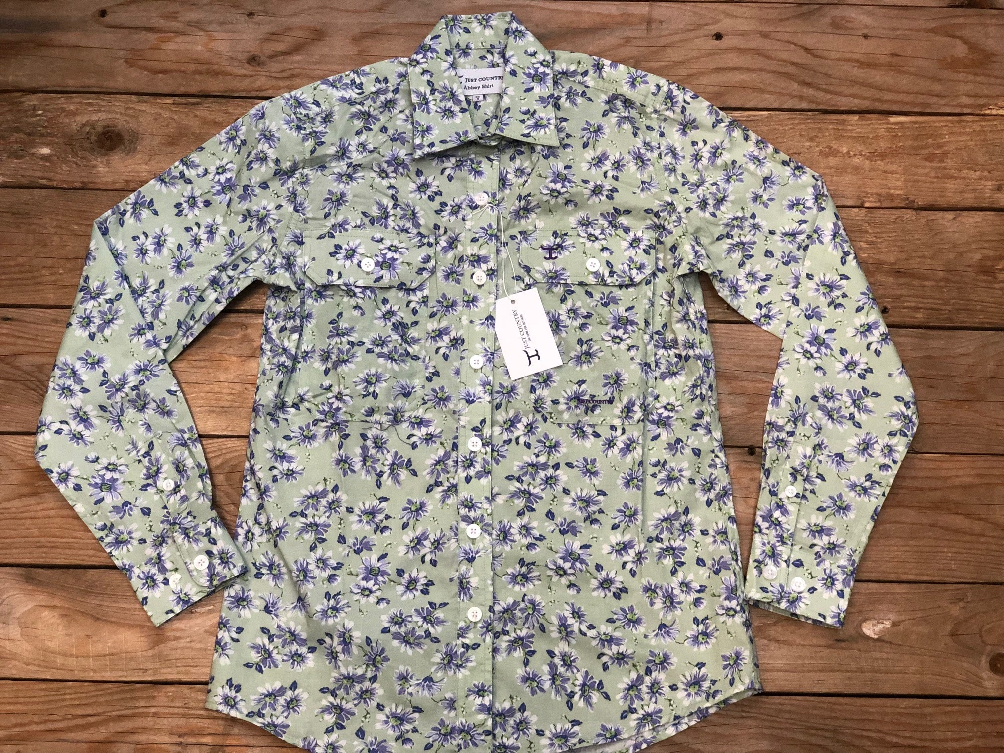 Womens Just Country Abbey Full Button Print Workshirt - Sage Daisy (7453223845965)