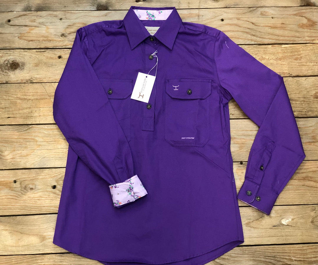 Womens Just Country Jahna Trim Half Button Workshirt - Purple / Lavender Posey