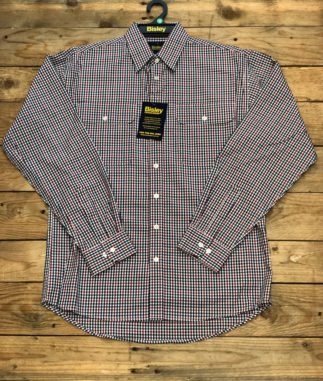 Mens Bisley Small Check LS Shirt - CK Red (7510281781325)