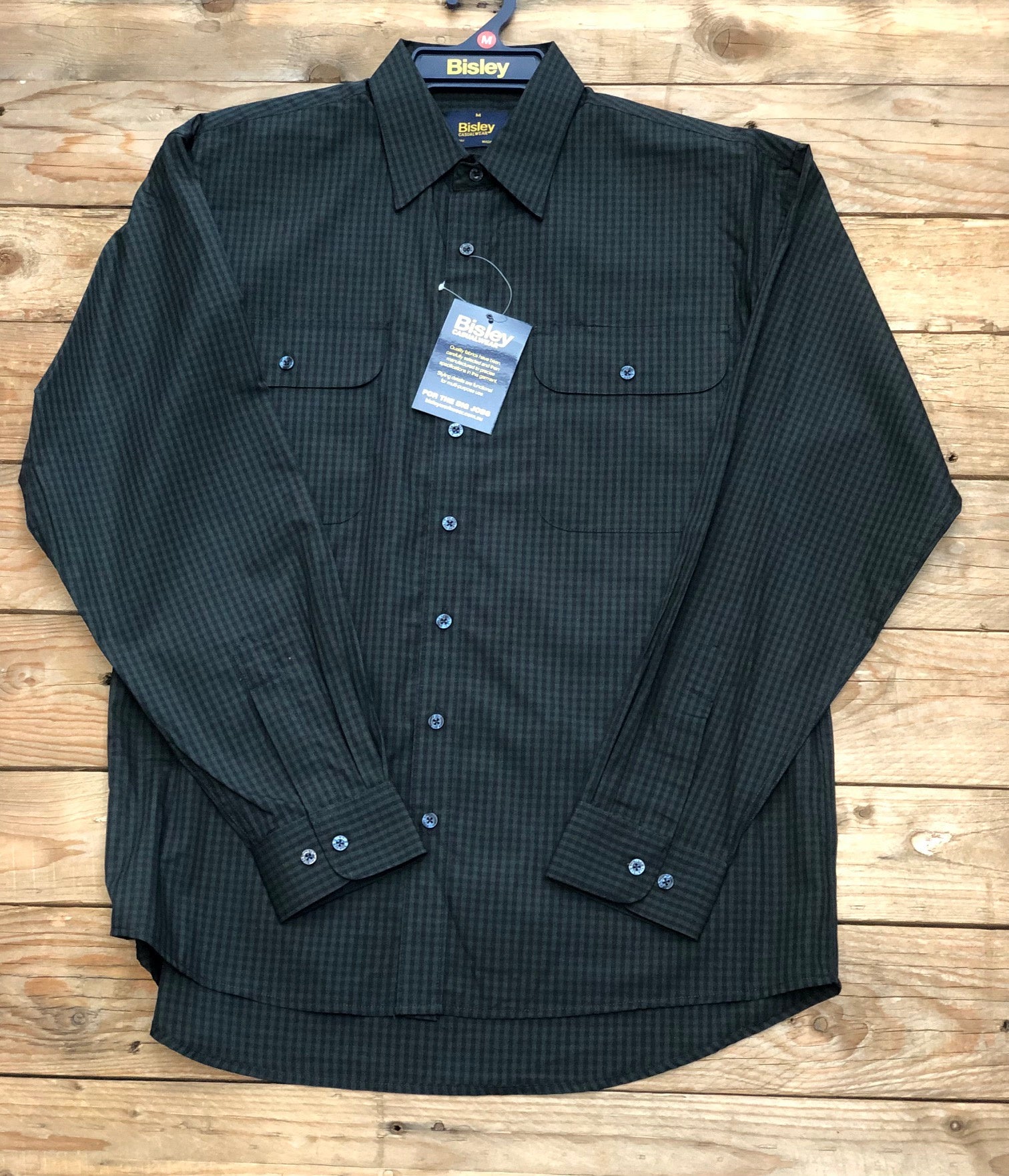 Mens Bisley Small Check LS Shirt - Dark Green (7510281814093)