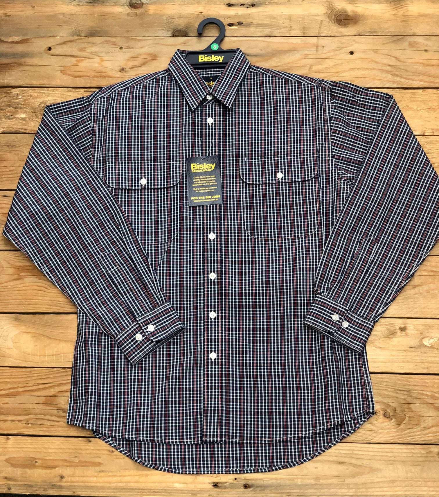 Mens Bisley Small Check LS Shirt - Red (7510281846861)