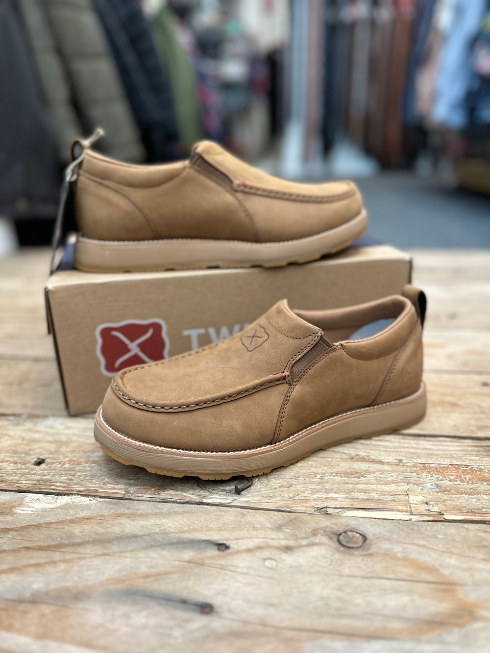 Mens Twisted X Cell Stretch Wedge Slip on Moc - Lion Tan (7165529129037)