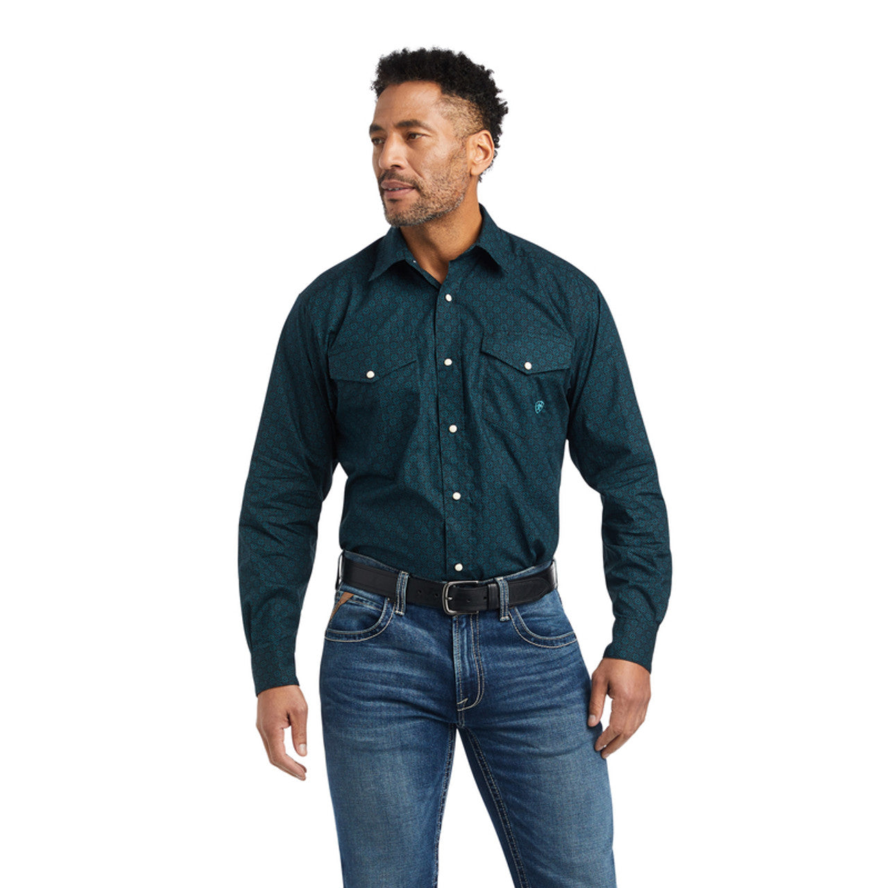 Mens Ariat Kannon Classic Snap Closure Long Sleeve Shirt - Ocean Depths (6875770880077)