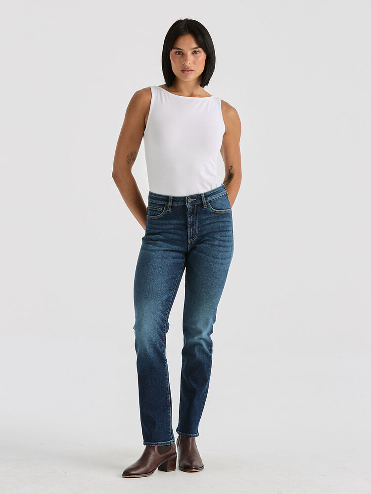 Womens Lee Rider Mid Rise Straight Jean - Aged Indigo (7444445823053)