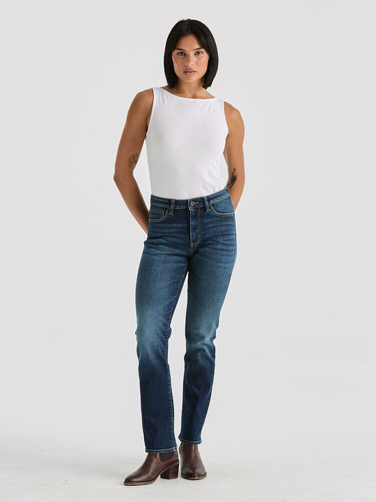 Womens Lee Rider Mid Rise Straight Jean - Aged Indigo (7444445823053)