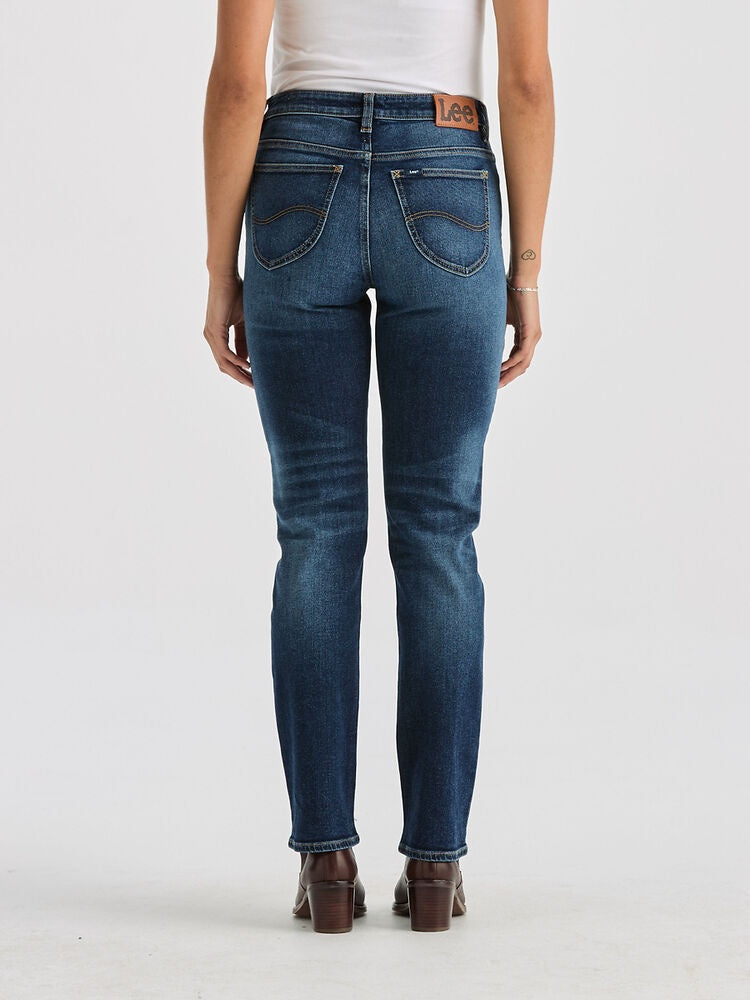 Womens Lee Rider Mid Rise Straight Jean - Aged Indigo (7444445823053)