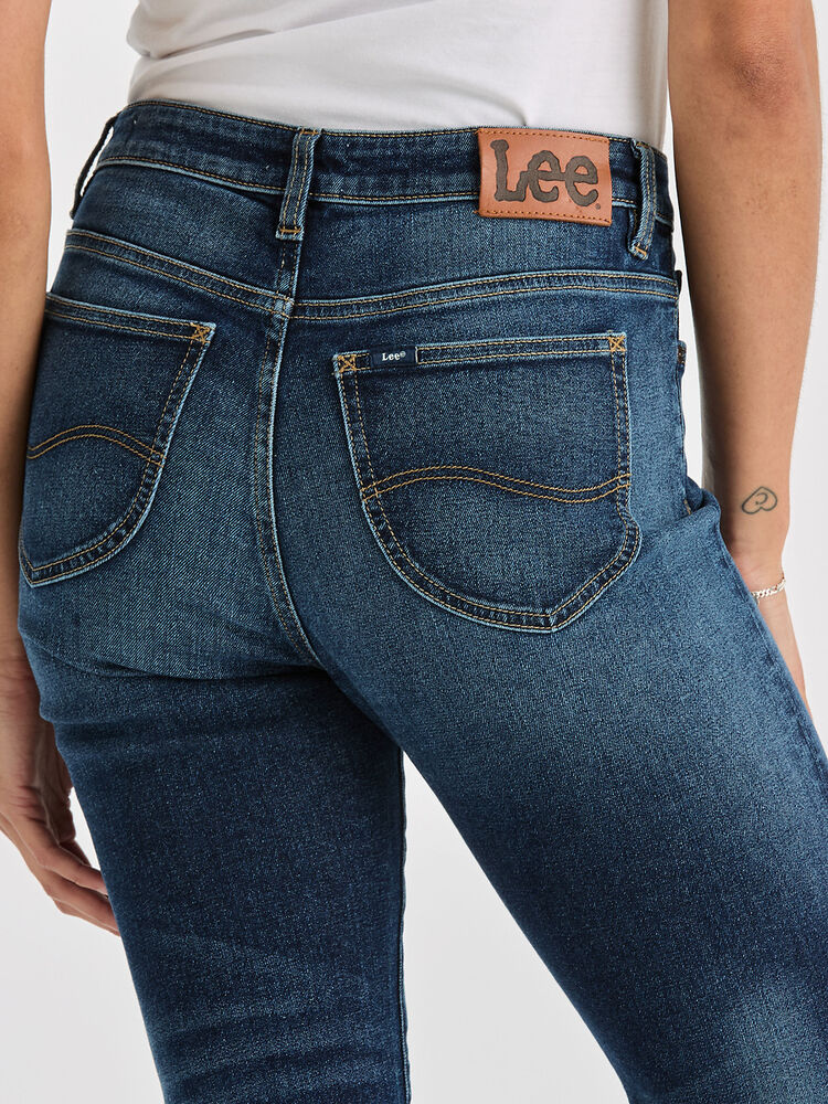 Womens Lee Rider Mid Rise Straight Jean - Aged Indigo (7444445823053)