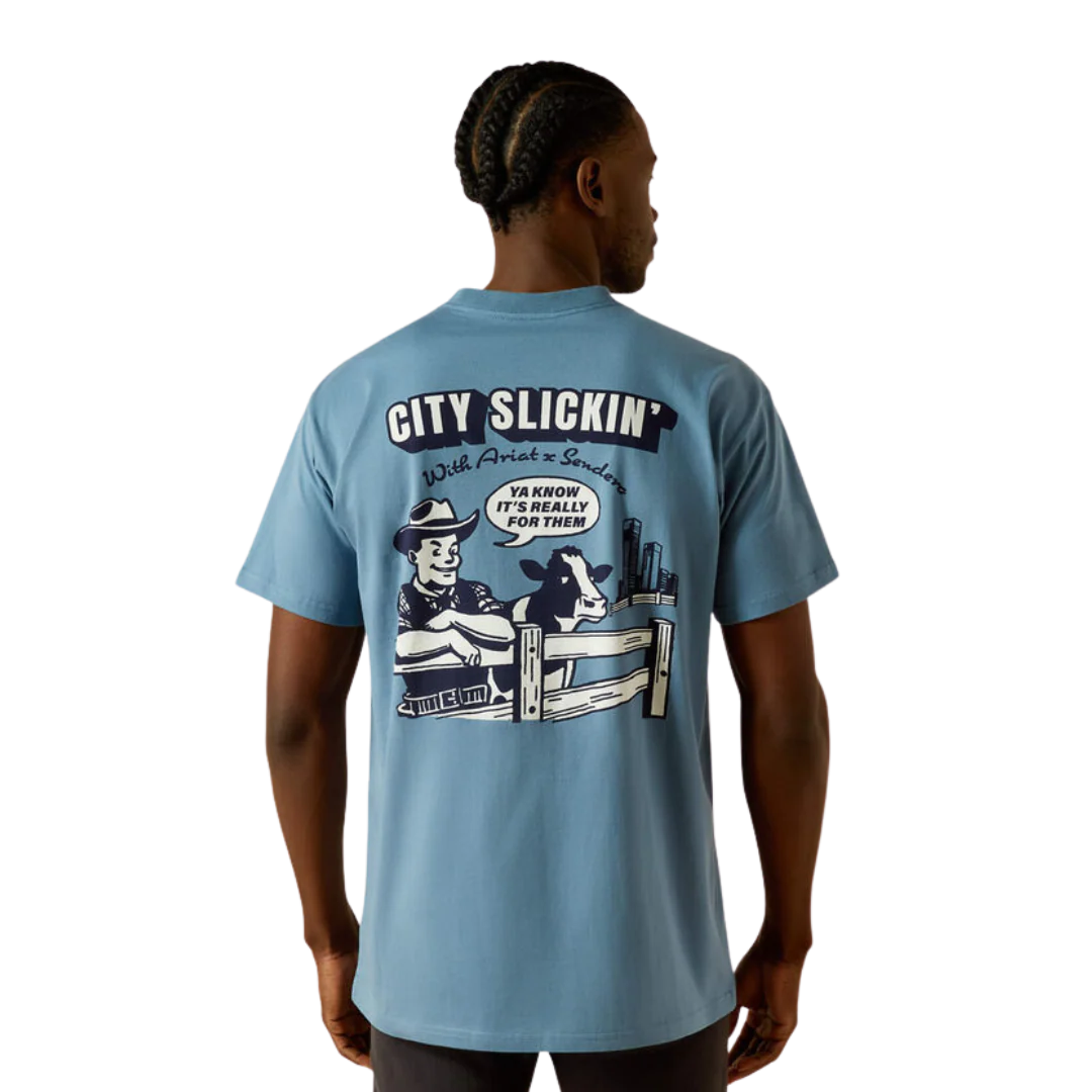 Mens Ariat Sendero Country Fences Tee Tshirt - Copen Blue