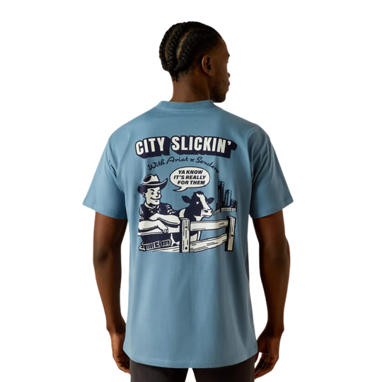 Mens Ariat Sendero Country Fences Tee Tshirt - Copen Blue