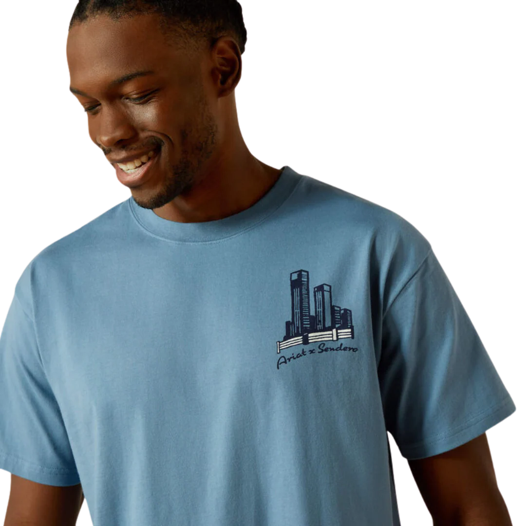 Mens Ariat Sendero Country Fences Tee Tshirt - Copen Blue