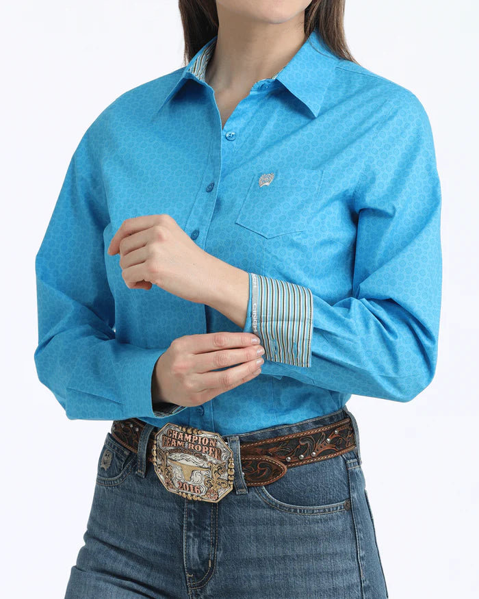 Womens Cinch Arena Fit Button Down Western Shirt - Bright Blue
