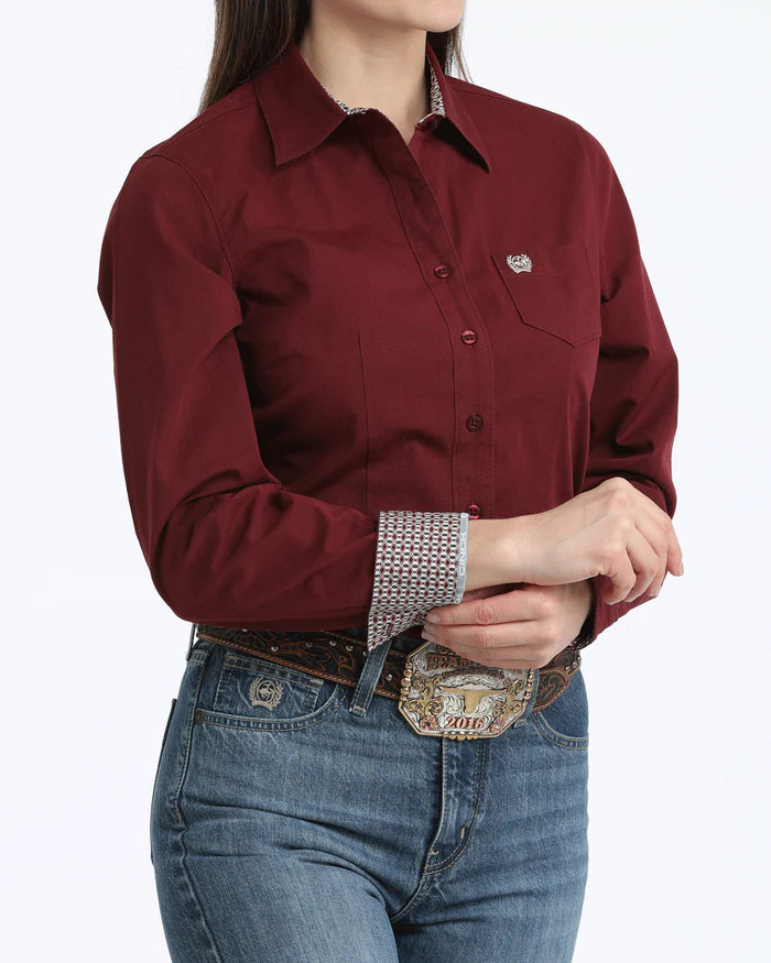 Womens Cinch Stretch Arena Fit Button Down Western Shirt - Burgundy