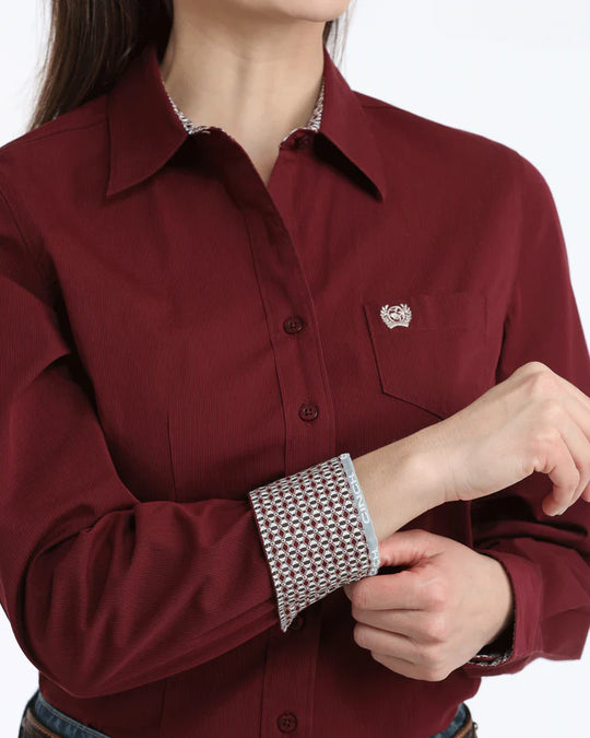 Womens Cinch Stretch Arena Fit Button Down Western Shirt - Burgundy