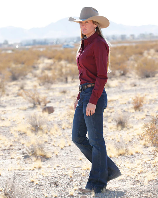 Womens Cinch Stretch Arena Fit Button Down Western Shirt - Burgundy