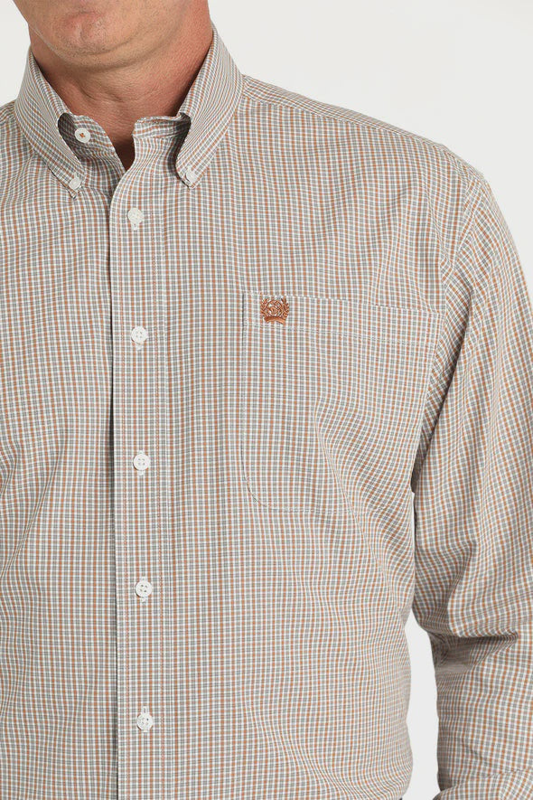 Mens Cinch Small Check Button Down Shirt - White (7497069822029)