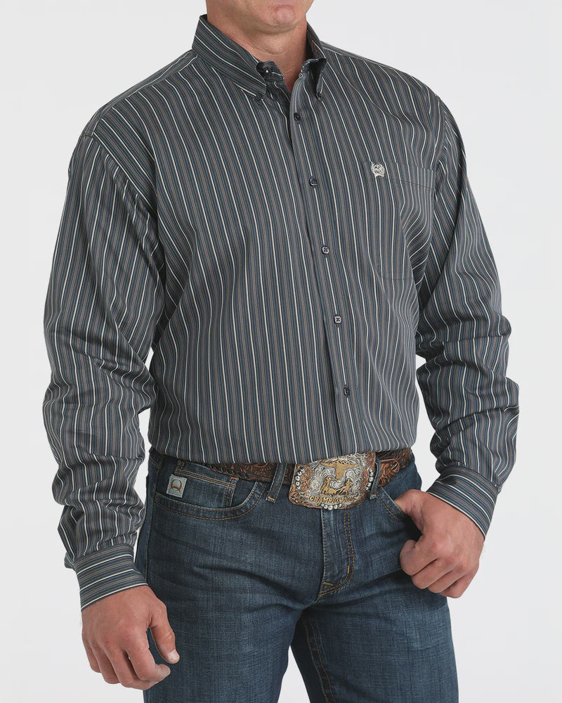 Mens Cinch Classic Fit Striped Button Down Western Shirt - Charcoal