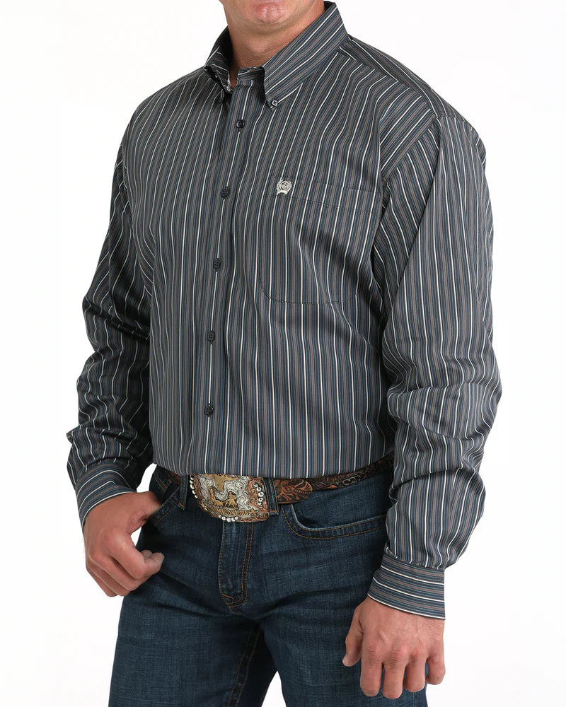Mens Cinch Classic Fit Striped Button Down Western Shirt - Charcoal