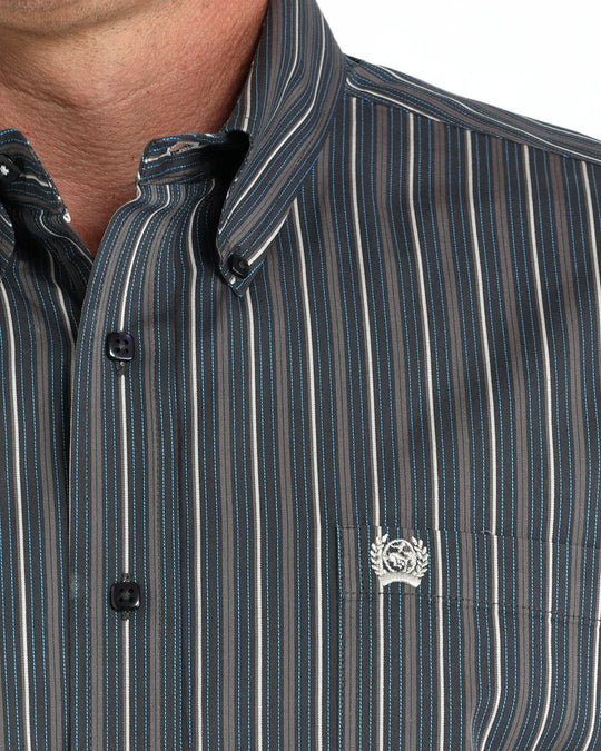 Mens Cinch Classic Fit Striped Button Down Western Shirt - Charcoal