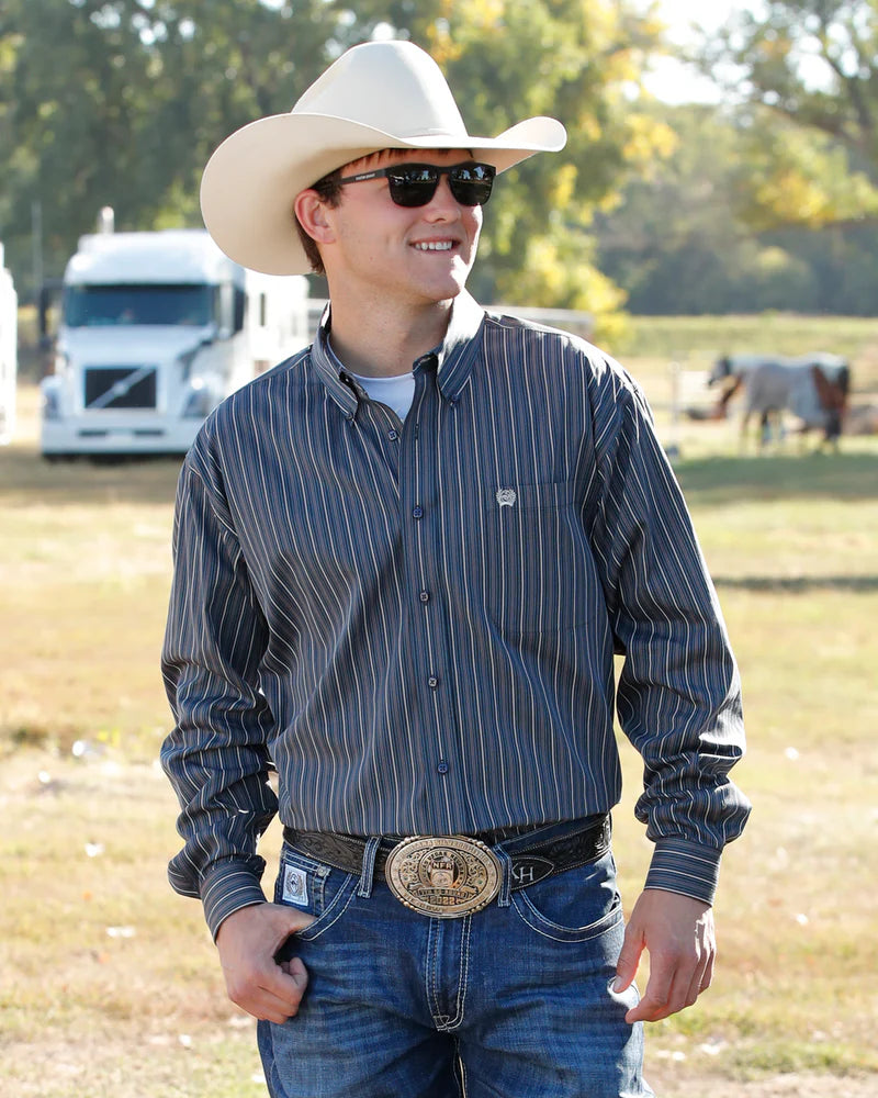 Mens Cinch Classic Fit Striped Button Down Western Shirt - Charcoal