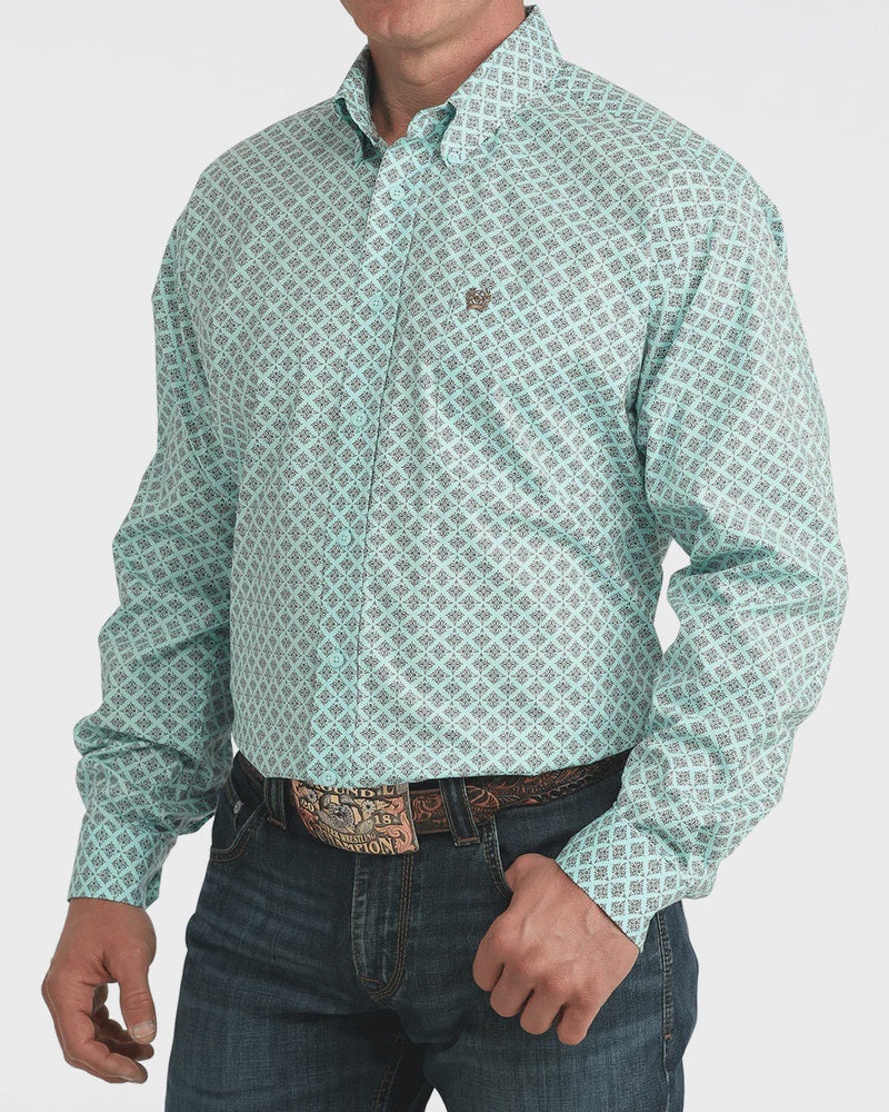 Mens Cinch Stretch Classic Fit Button Down Western Shirt - Mint / Brown