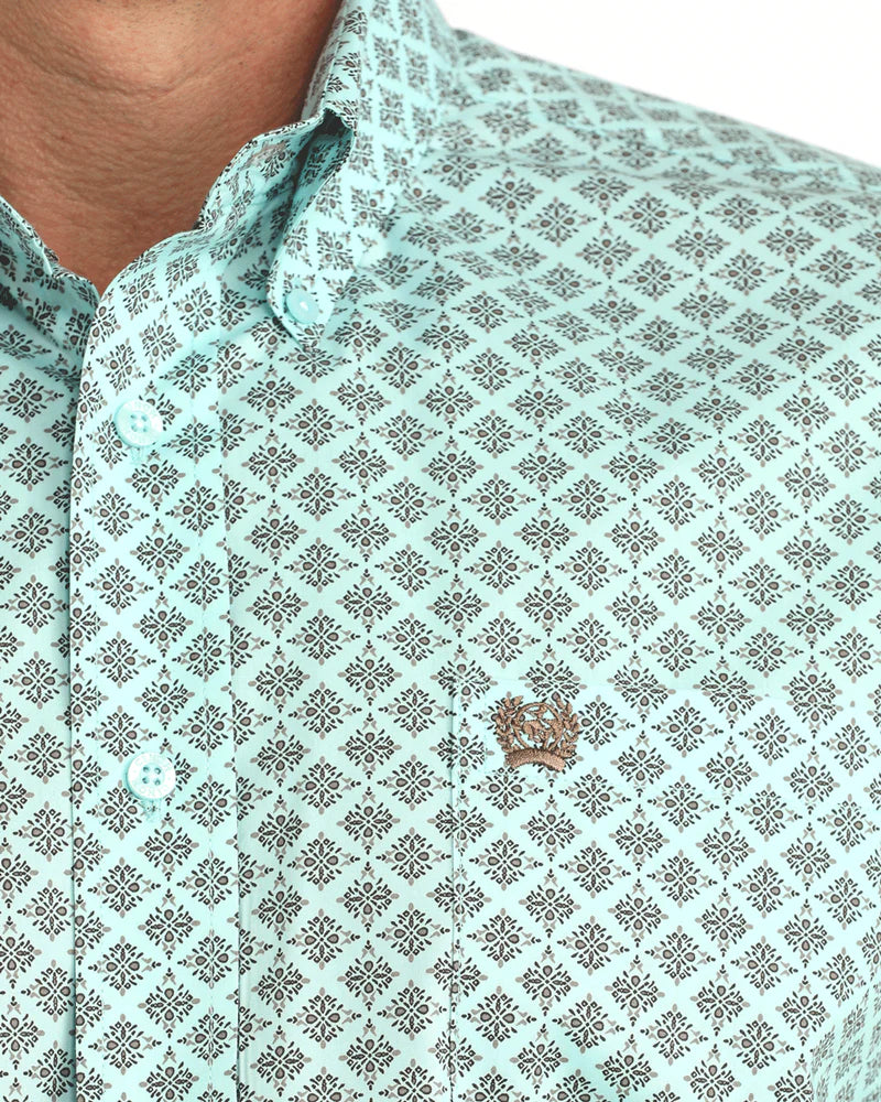 Mens Cinch Stretch Classic Fit Button Down Western Shirt - Mint / Brown