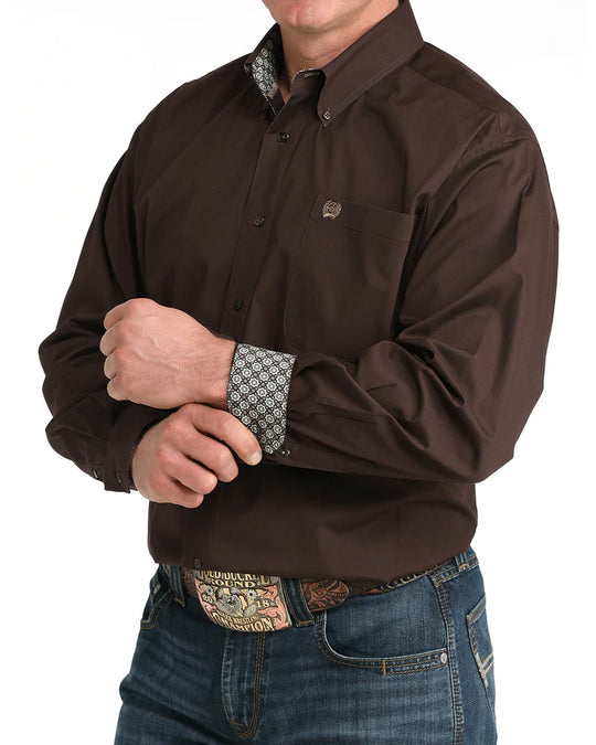 Mens Cinch Stretch Classic Fit Button Down Western Shirt - Chocolate Brown with Contrast cuff