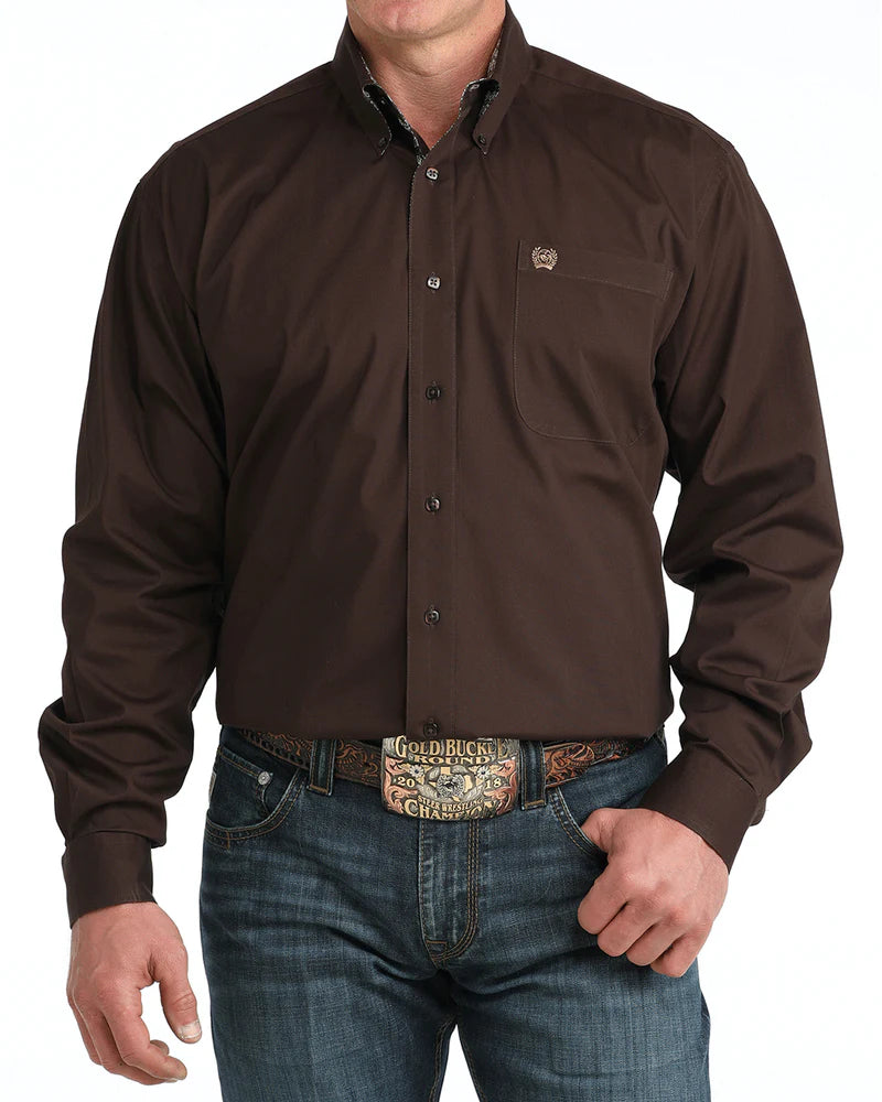Mens Cinch Stretch Classic Fit Button Down Western Shirt - Chocolate Brown with Contrast cuff