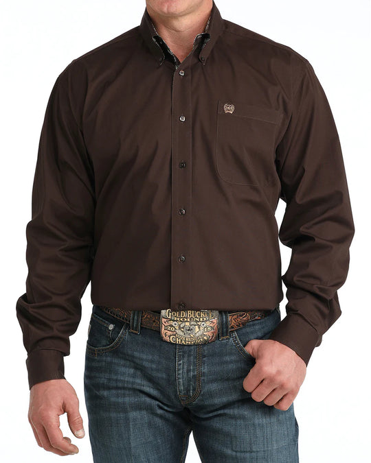 Mens Cinch Stretch Classic Fit Button Down Western Shirt - Chocolate Brown with Contrast cuff